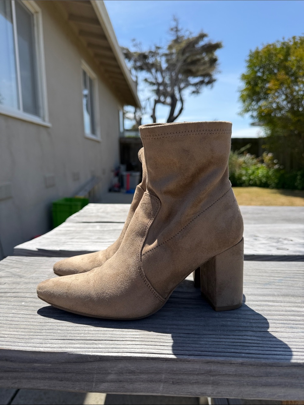Taupe Suede Block Heel Ankle Boots